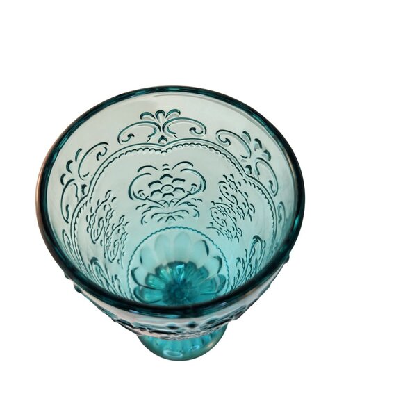 The Pioneer Woman Amelia 2-Piece 14.7 Oz Glass Goblet Set Embossed Design Teal D - Picture 10 of 11